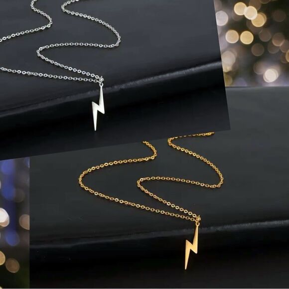 Stainless Steel l Ladies, Unisex l Gold Lightning Bolt l Necklace l New - Picture 1 of 10